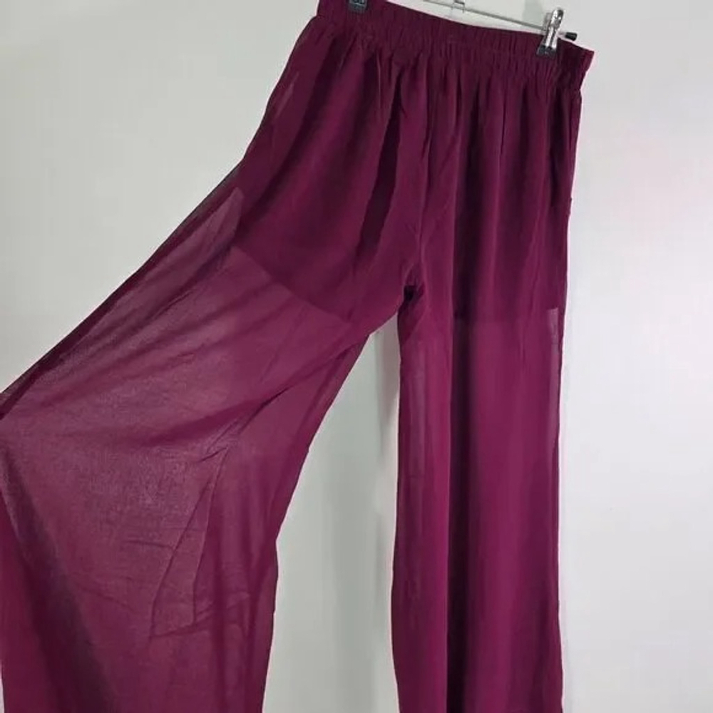 Burgundy Palazzo Pants Small Wide Leg Sheer Lined - Picture 9 of 11